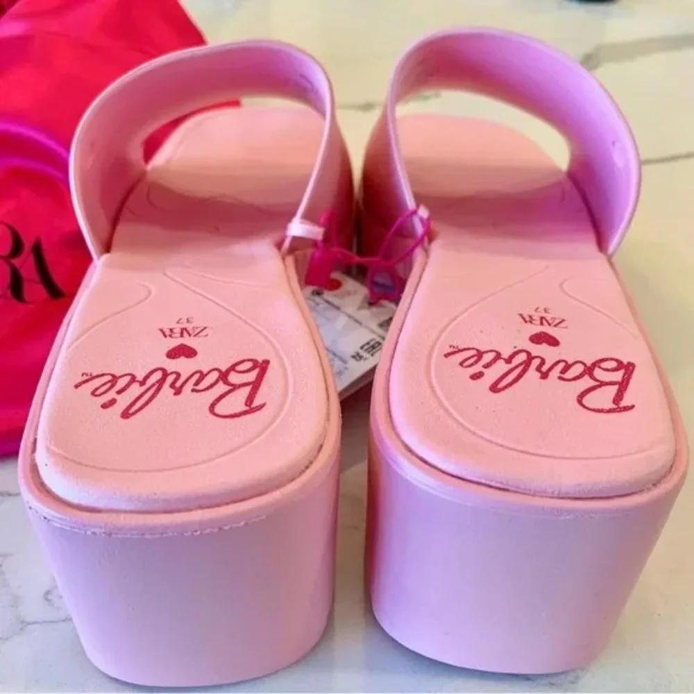 🎀 Barbie x ZARA Pink Rubber Slides Heeled Sandals 6.5 37 - Picture 10 of 12